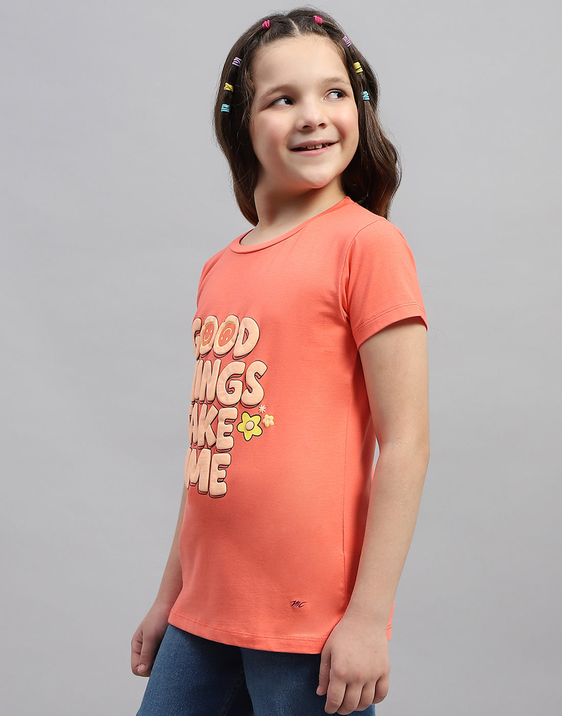 Girls Yellow & Orange Printed Round Neck Half Sleeve T-Shirt (Pack of 2)