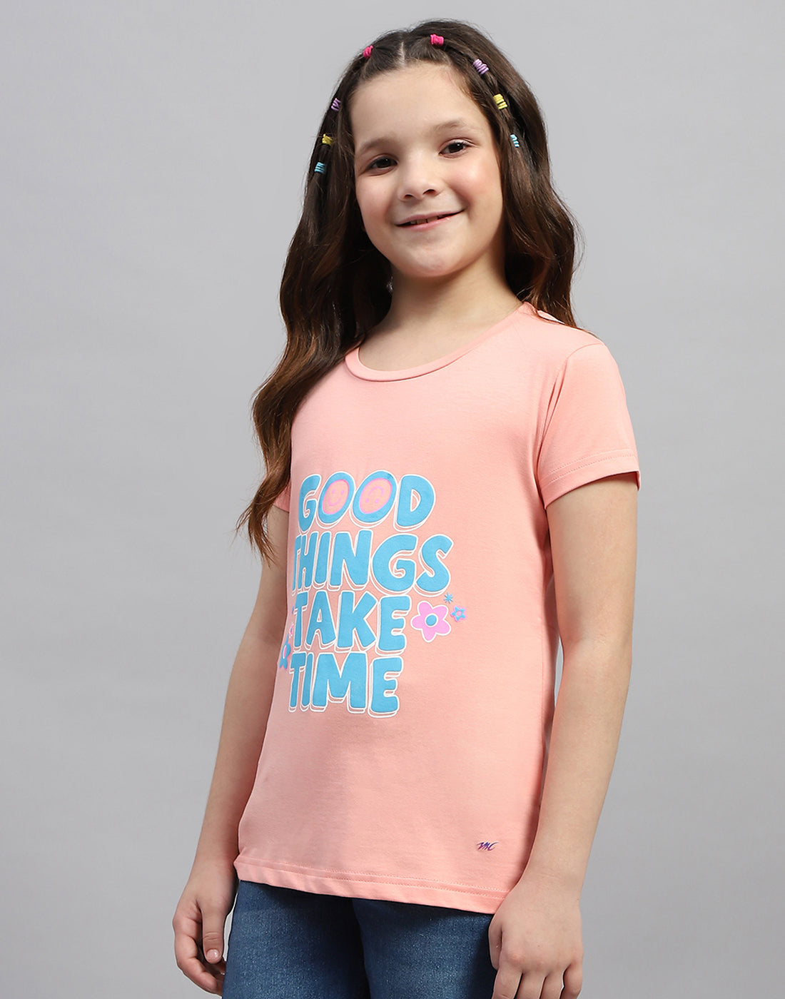 Girls Green & Peach Printed Round Neck Half Sleeve T-Shirt (Pack of 2)