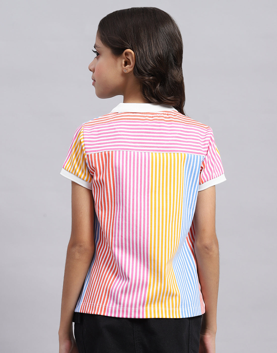 Girls Multi Color Printed Polo Collar Half Sleeve T-Shirt