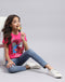 Girls Pink Printed Round Neck Half Sleeve Top