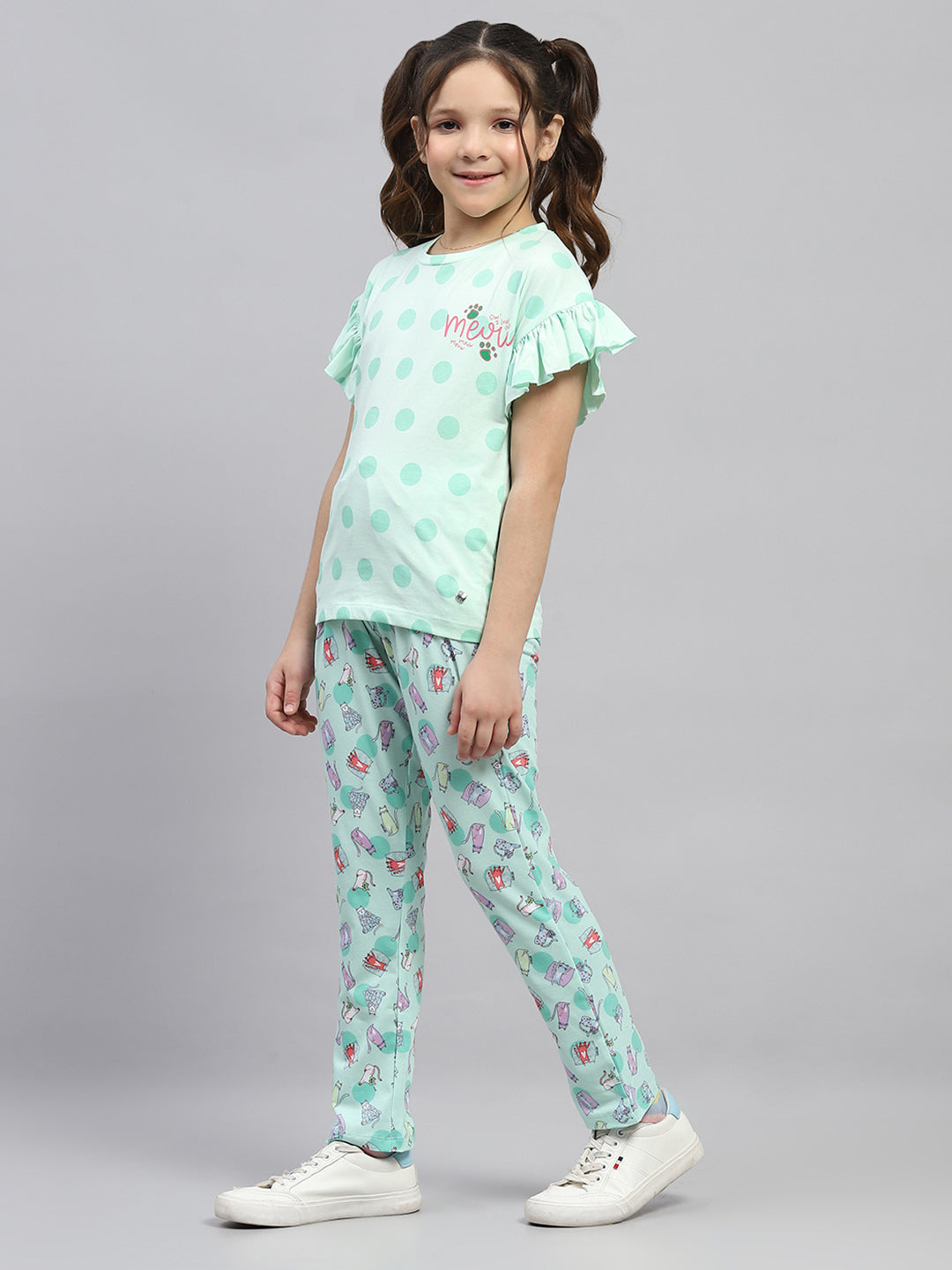 Girls Green Printed Regular Fit Lower Set