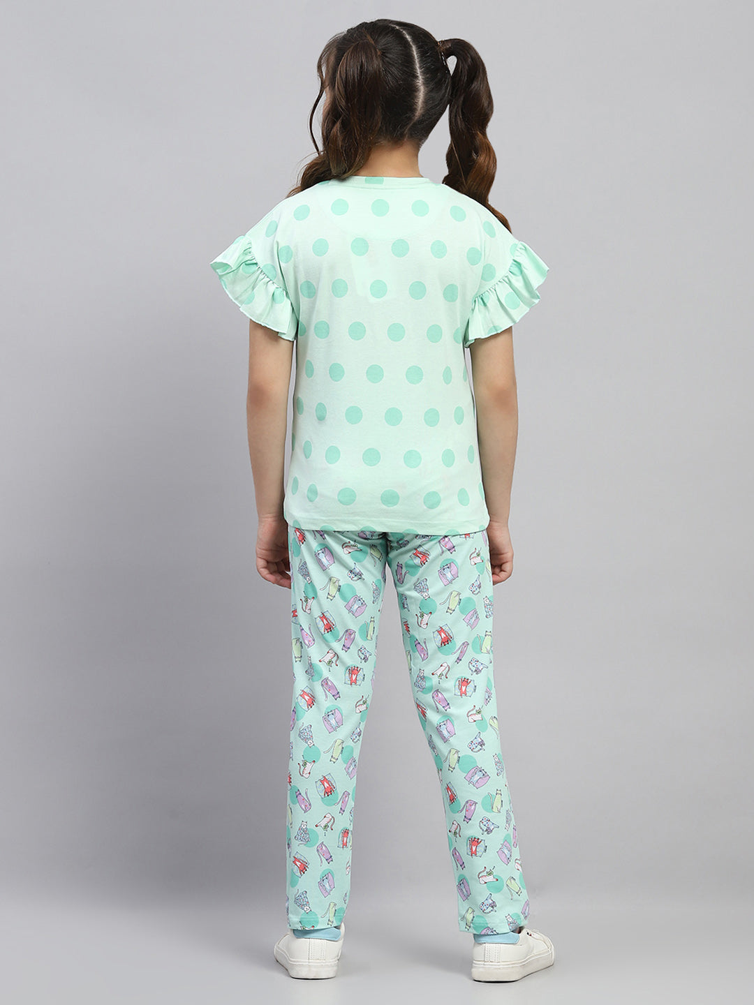 Girls Green Printed Regular Fit Lower Set