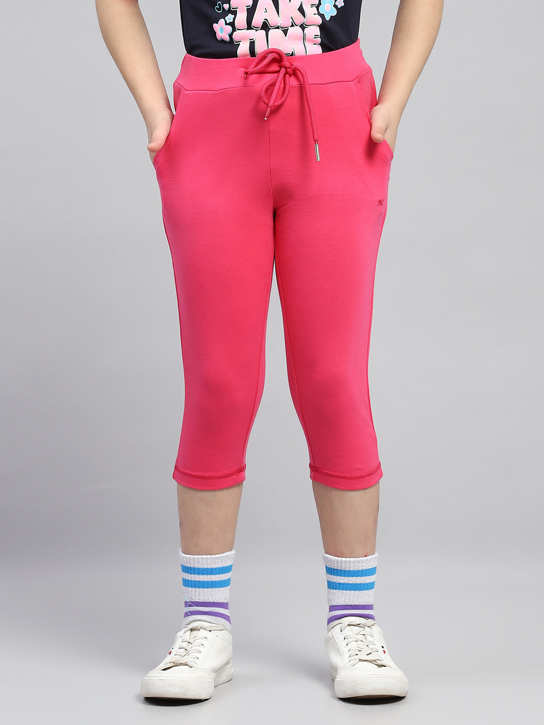 Girls Pink Solid Regular Fit Capri