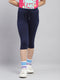 Girls Navy Blue Solid Regular Fit Capri