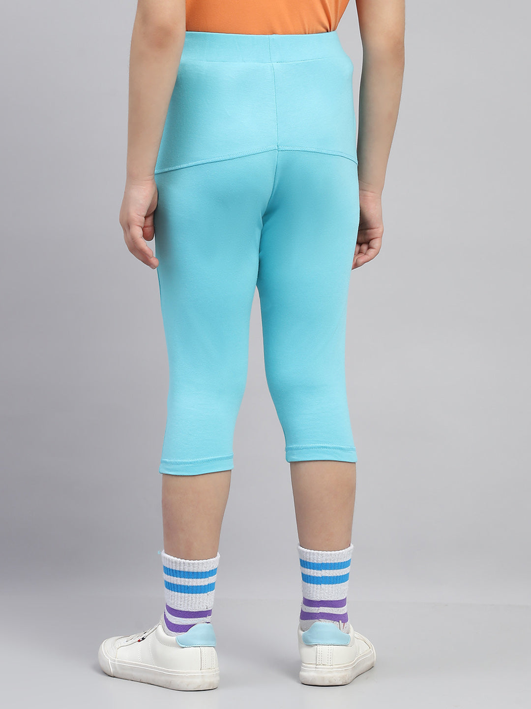 Girls Turquoise Blue Solid Regular Fit Capri