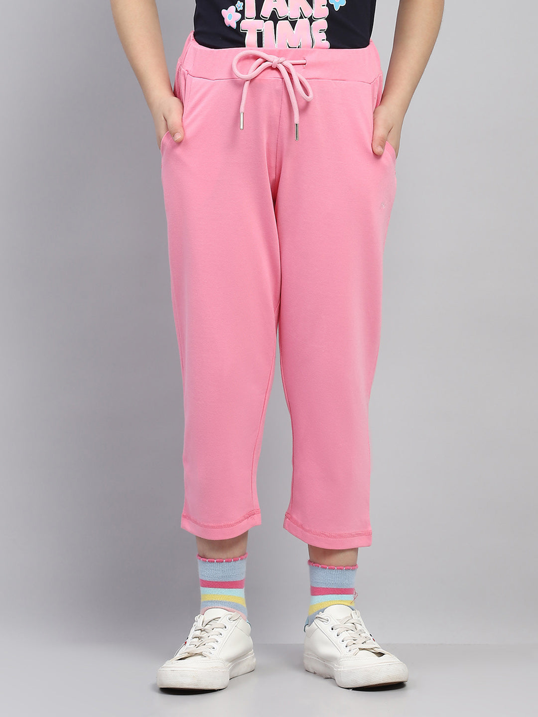 Girls Pink Solid Regular Fit Capri