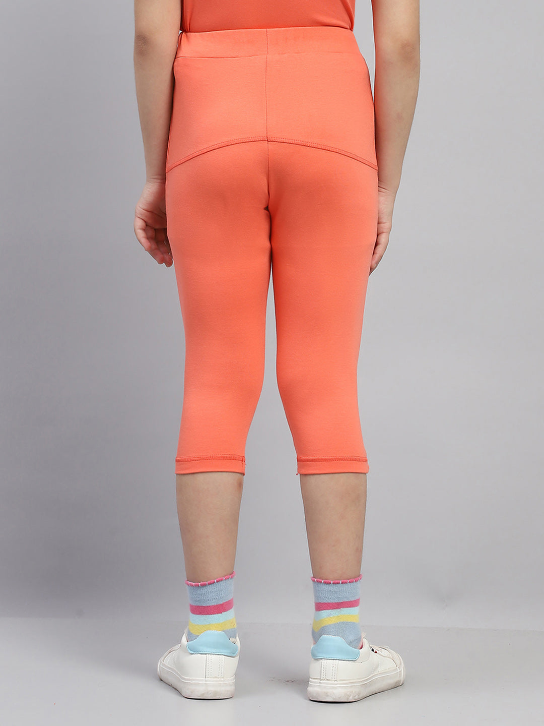 Girls Orange Solid Regular Fit Capri