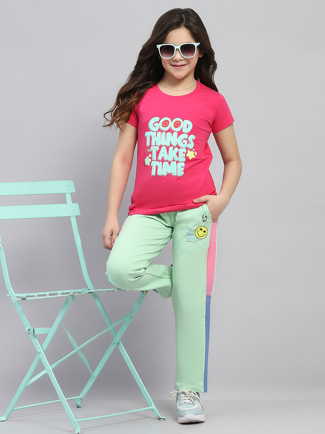 Girls Green Printed Regular Fit Lower