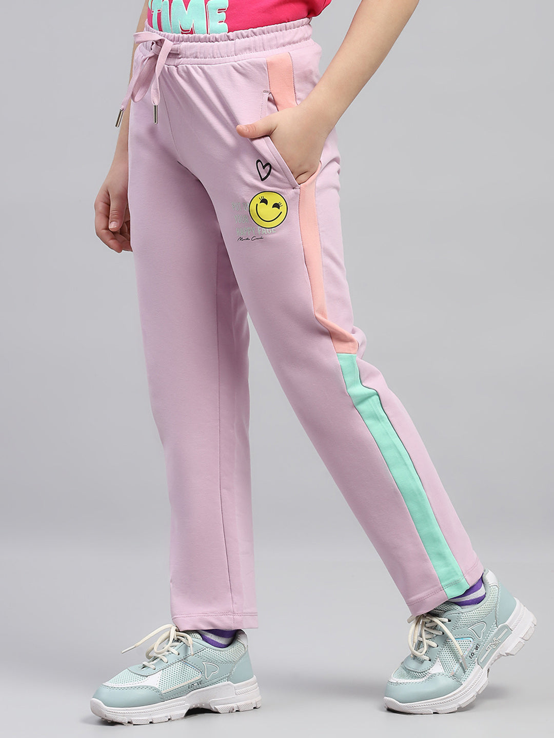 Girls Pink Printed Regular Fit Lower