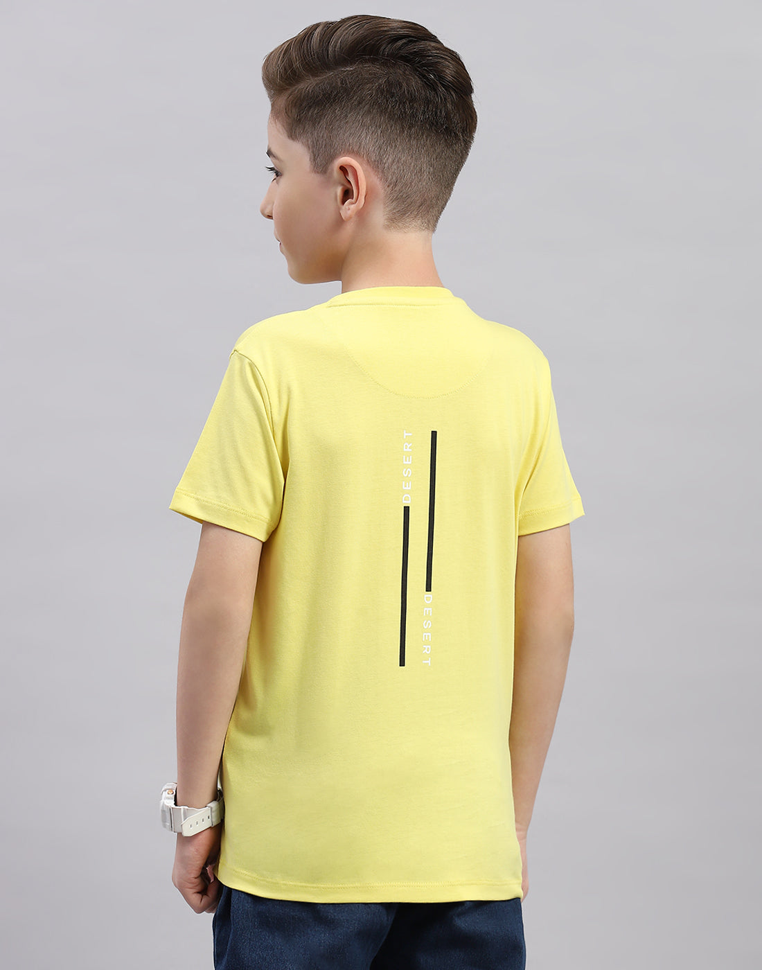 Boys Yellow Printed Round Neck Half Sleeve T-Shirt