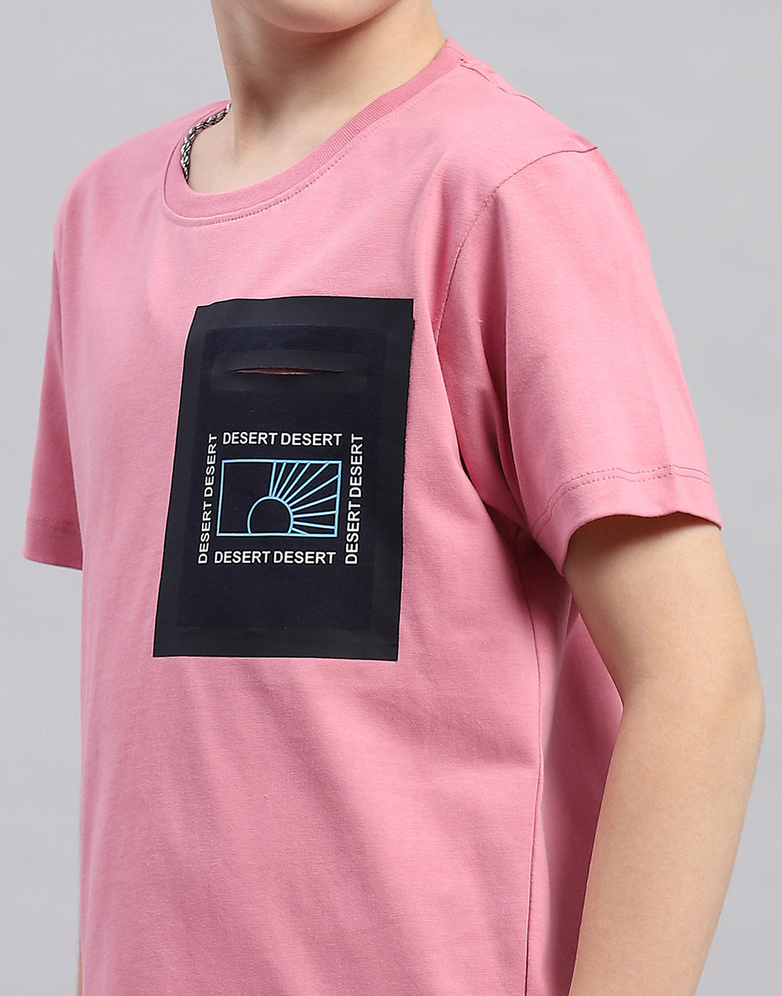 Boys Pink Printed Round Neck Half Sleeve T-Shirt