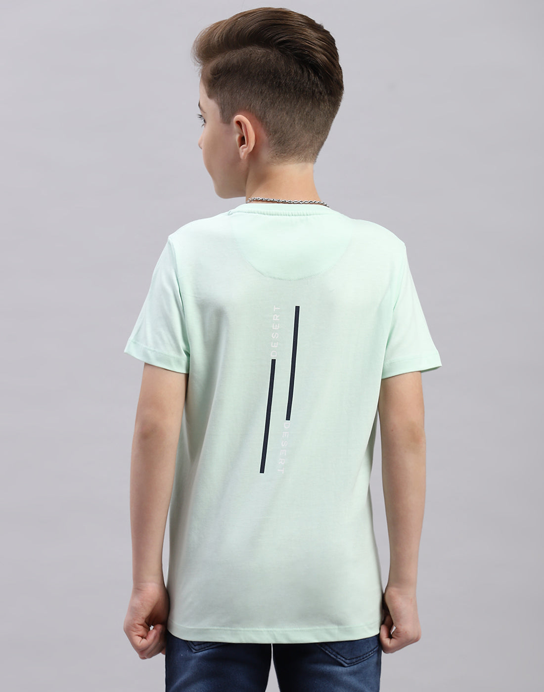 Boys Aqua Blue Printed Round Neck Half Sleeve T-Shirt