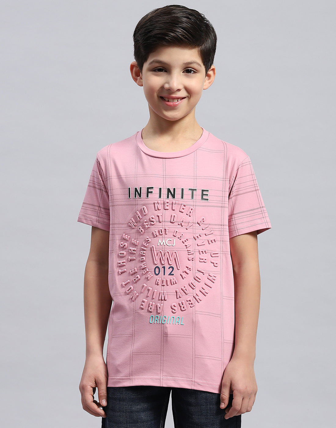 Boys Pink Printed Round Neck Half Sleeve T-Shirt