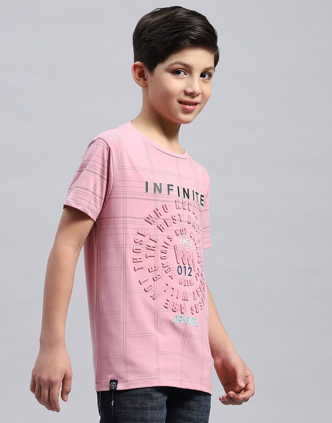 Boys Pink Printed Round Neck Half Sleeve T-Shirt