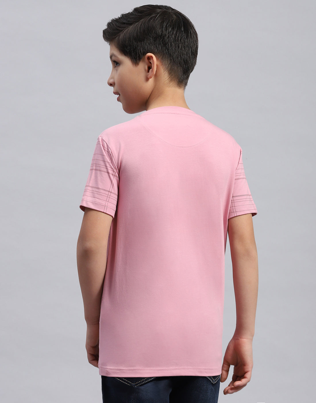 Boys Pink Printed Round Neck Half Sleeve T-Shirt