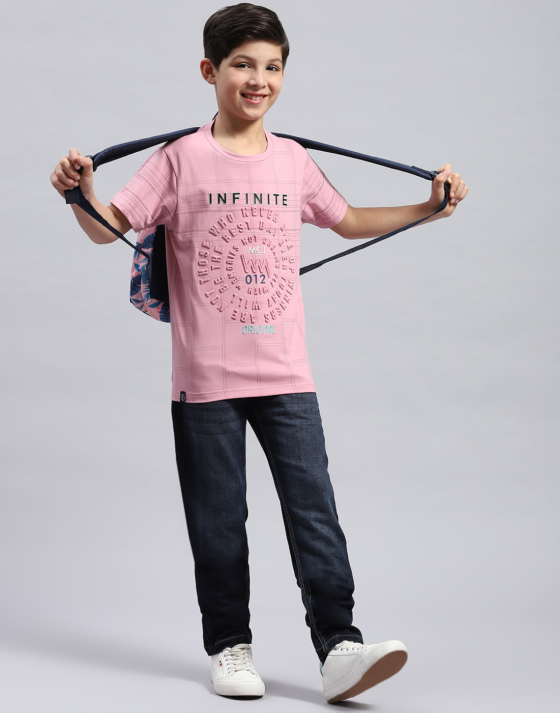 Boys Pink Printed Round Neck Half Sleeve T-Shirt