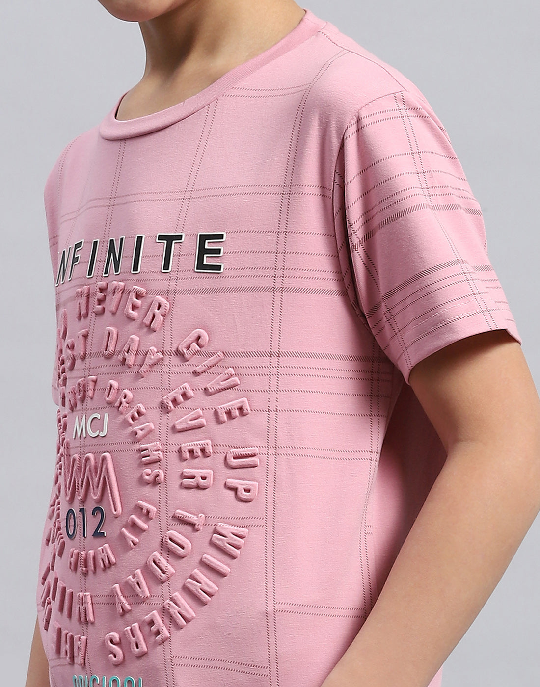 Boys Pink Printed Round Neck Half Sleeve T-Shirt