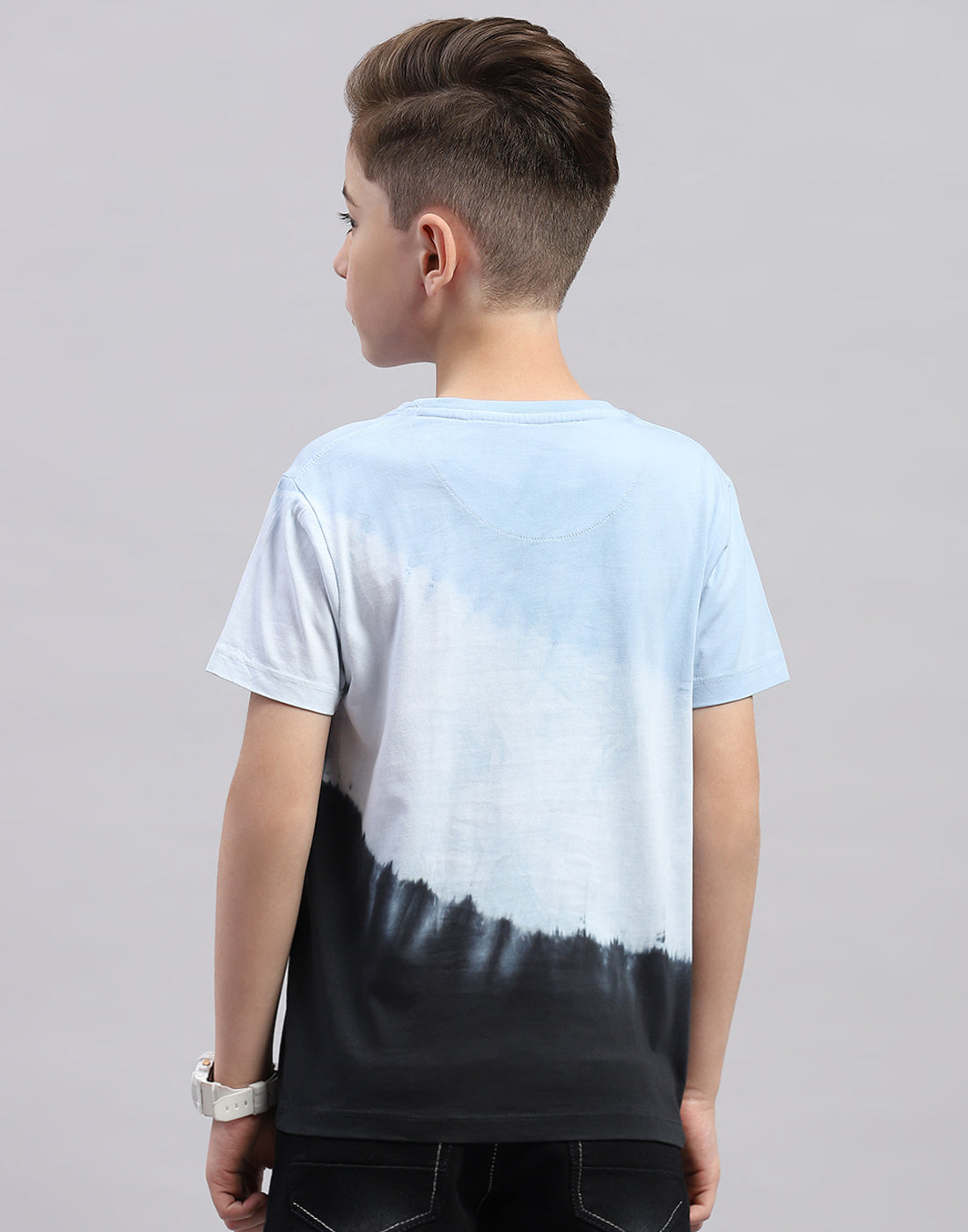 Boys Blue Printed Round Neck Half Sleeve T-Shirt