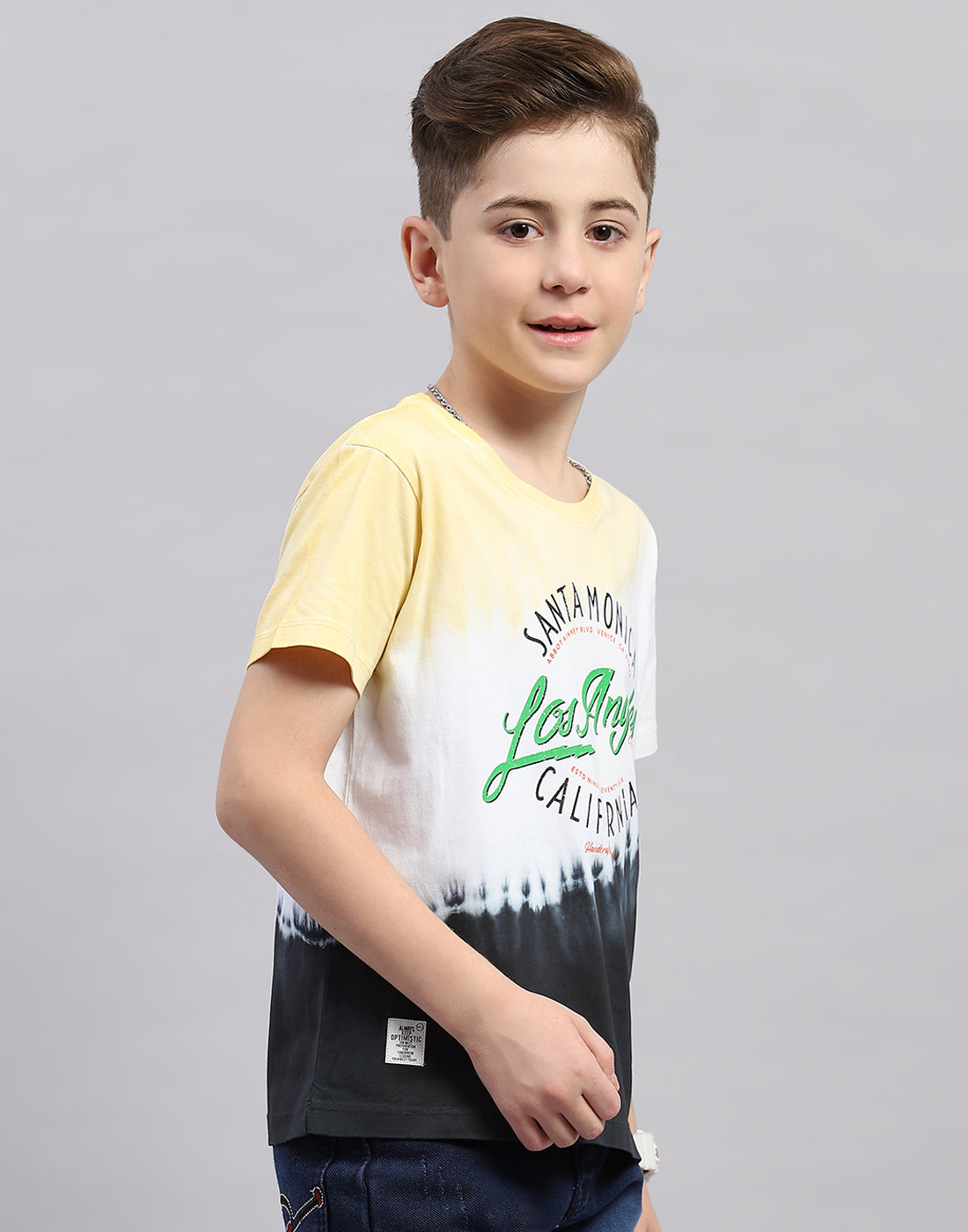 Boys Yellow Printed Round Neck Half Sleeve T-Shirt