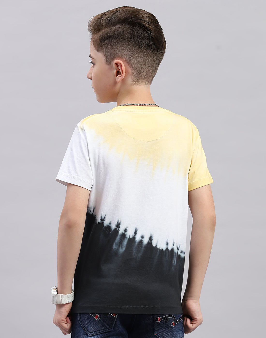 Boys Yellow Printed Round Neck Half Sleeve T-Shirt