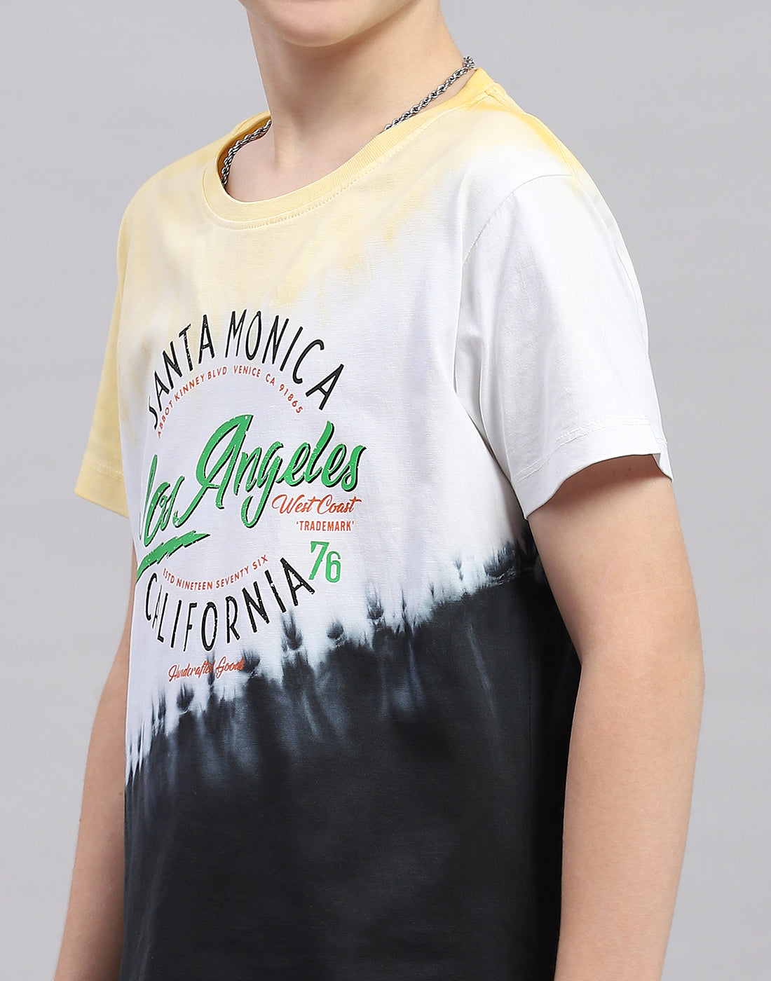 Boys Yellow Printed Round Neck Half Sleeve T-Shirt