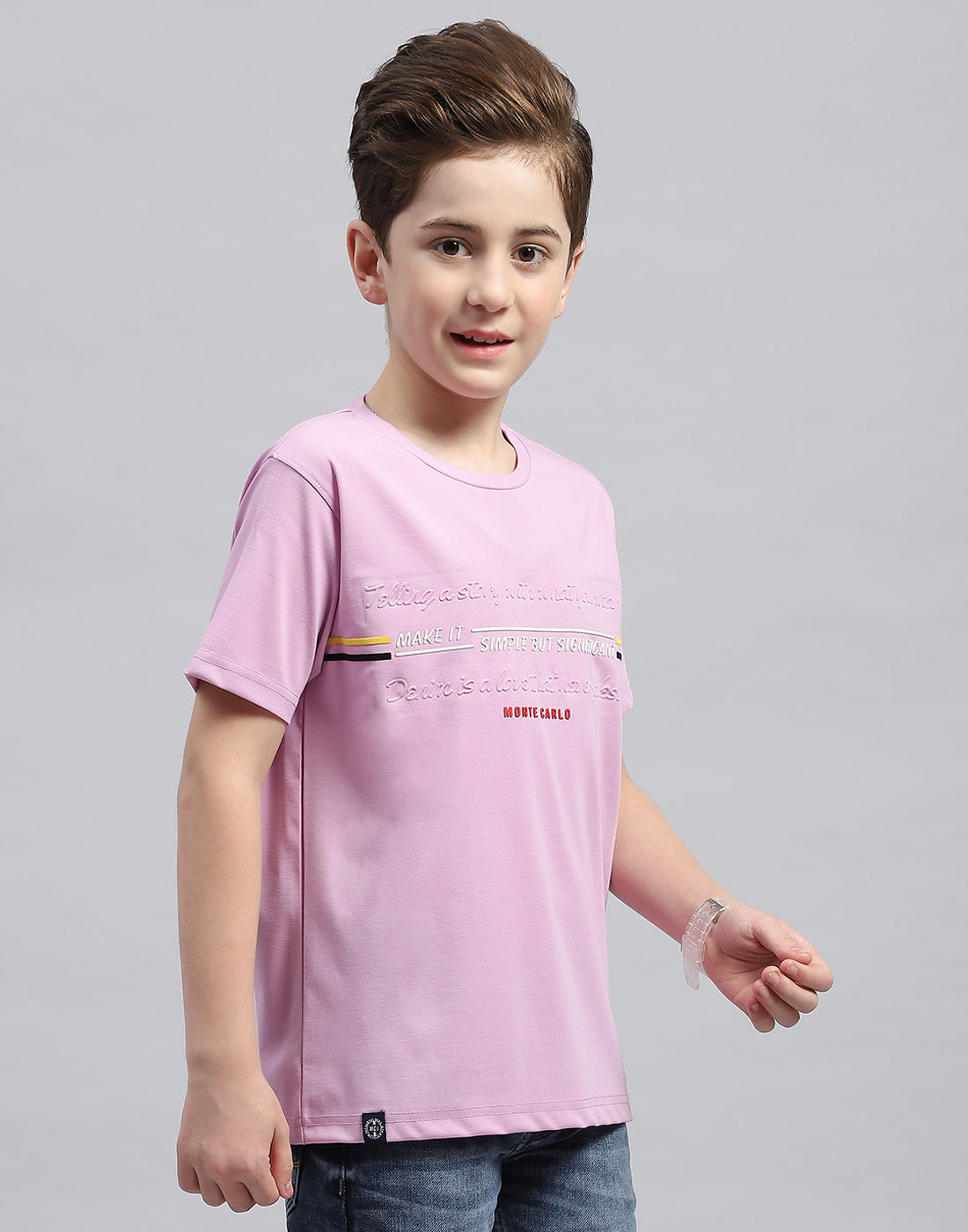 Boys Mauve Printed Round Neck Half Sleeve T-Shirt