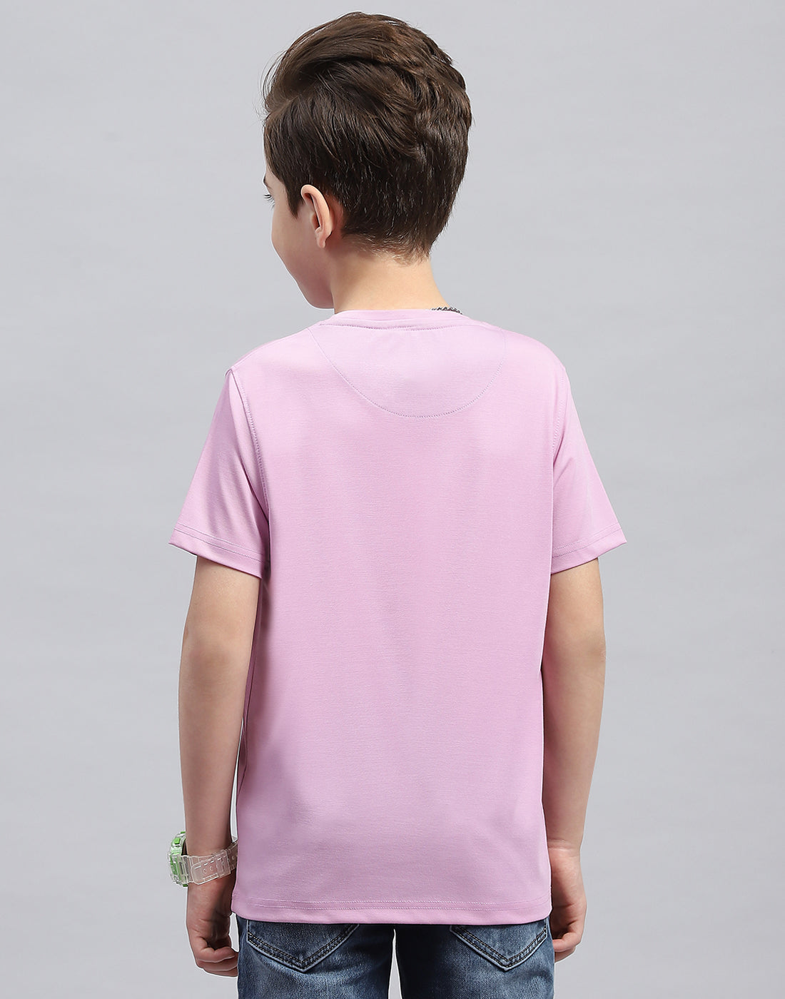 Boys Mauve Printed Round Neck Half Sleeve T-Shirt