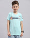 Boys Aqua Blue Printed Round Neck Half Sleeve T-Shirt