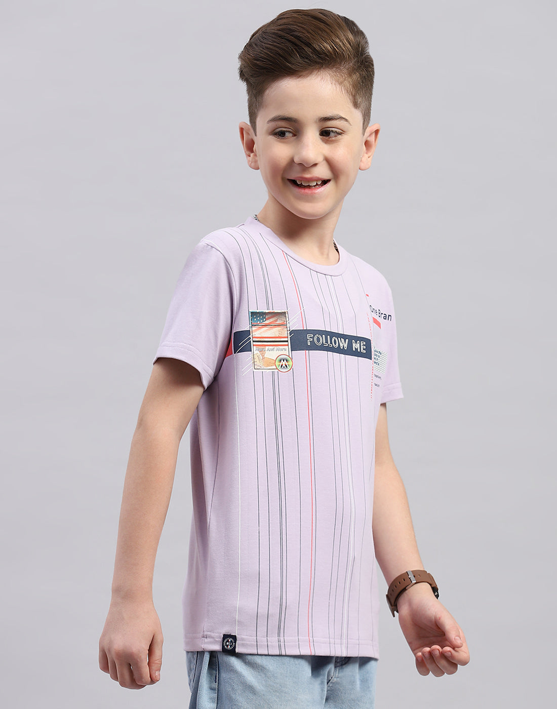 Boys Purple Printed Round Neck Half Sleeve T-Shirt