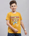 Boys Mustard Printed Round Neck Half Sleeve T-Shirt