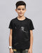 Boys Black Printed Round Neck Half Sleeve T-Shirt