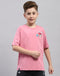 Boys Pink Printed Round Neck Half Sleeve T-Shirt