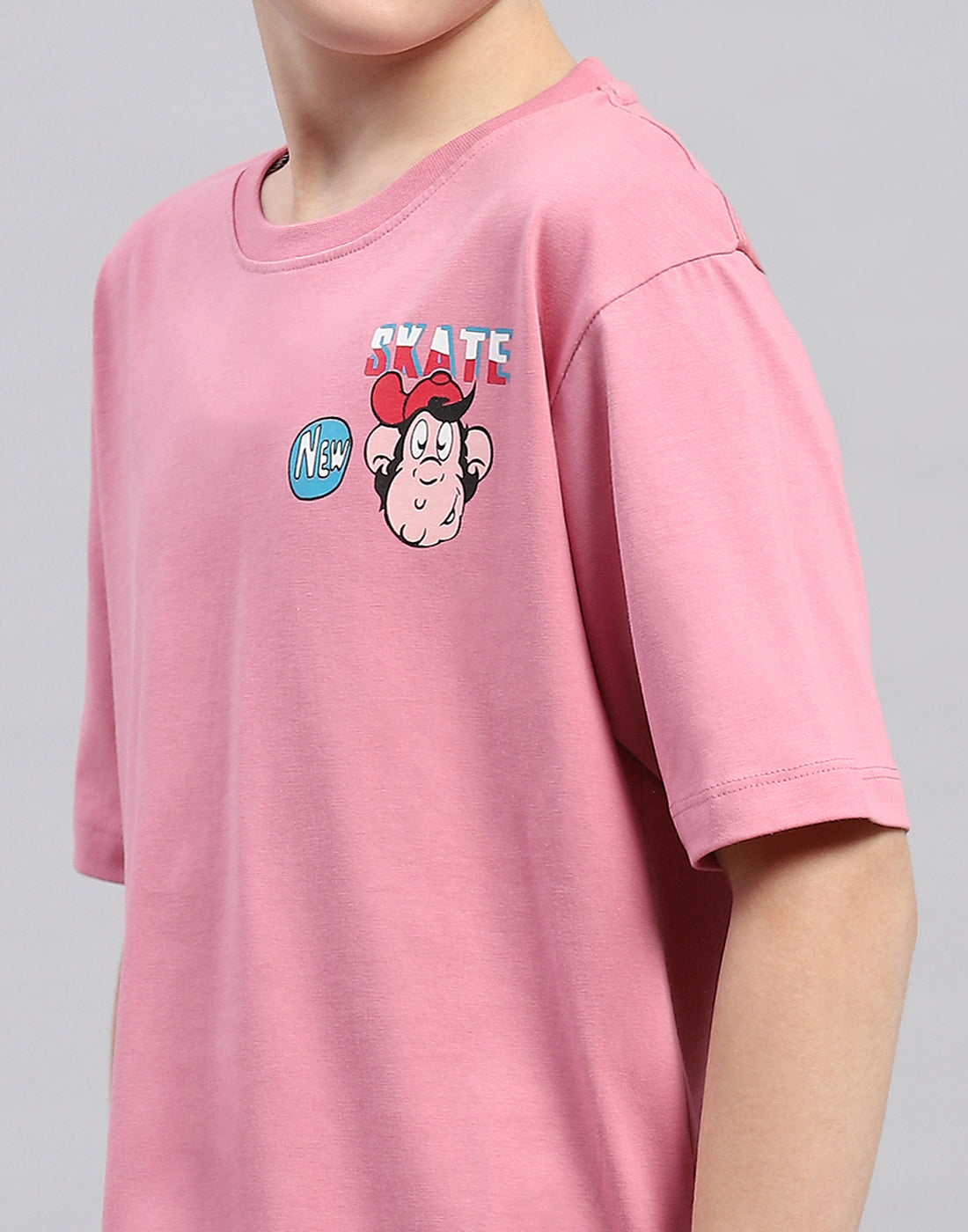 Boys Pink Printed Round Neck Half Sleeve T-Shirt