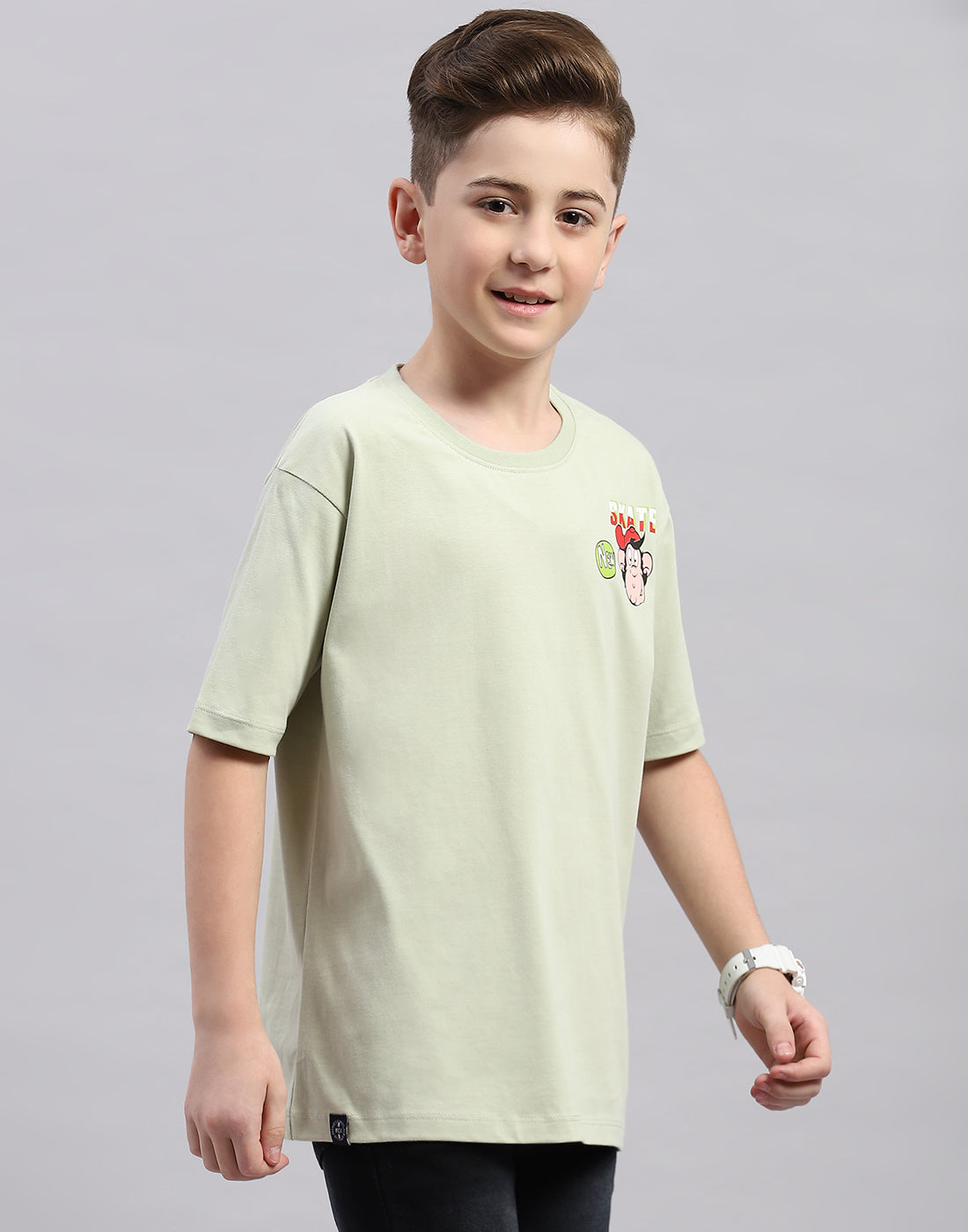 Boys Green Printed Round Neck Half Sleeve T-Shirt