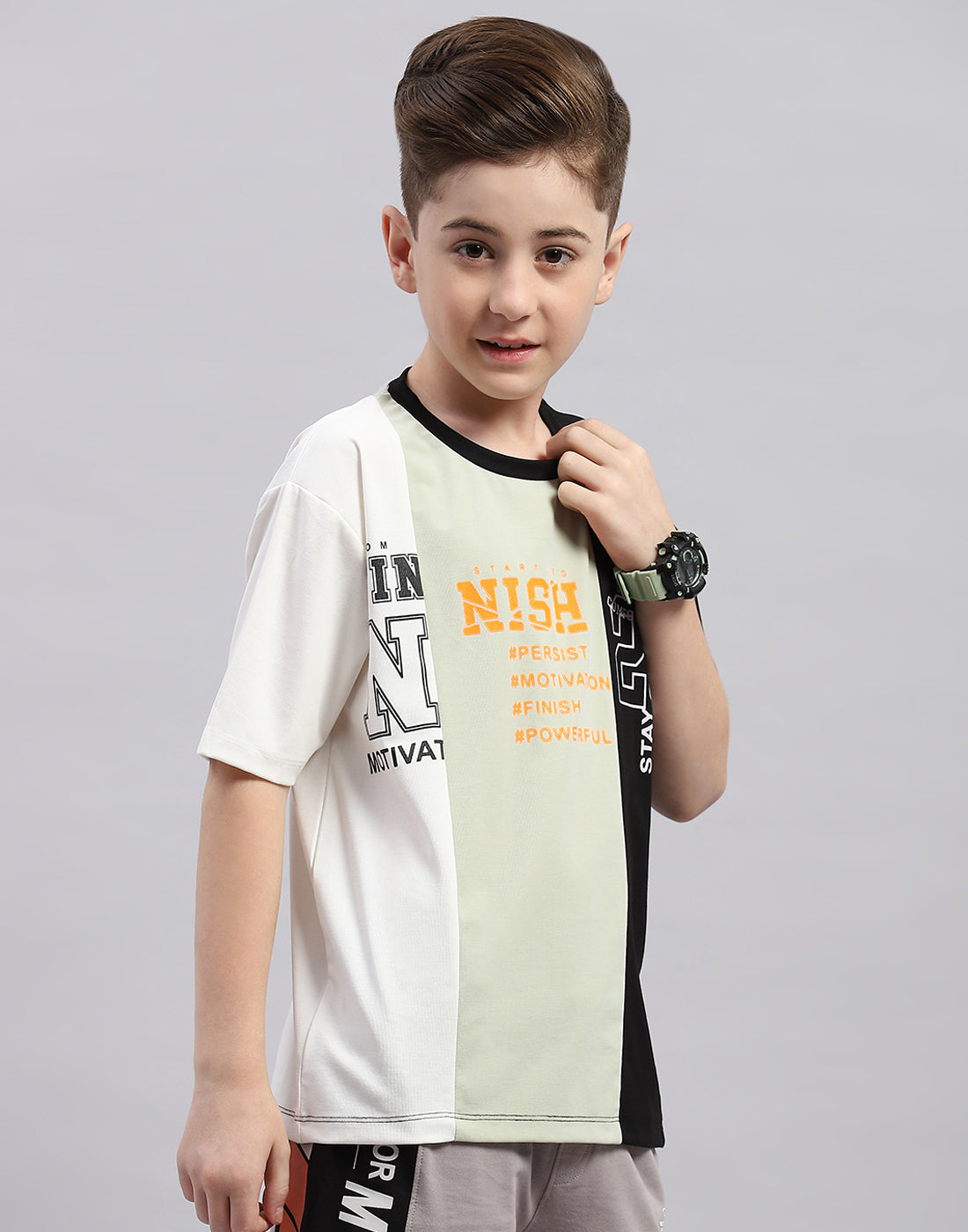 Boys Black Printed Round Neck Half Sleeve T-Shirt