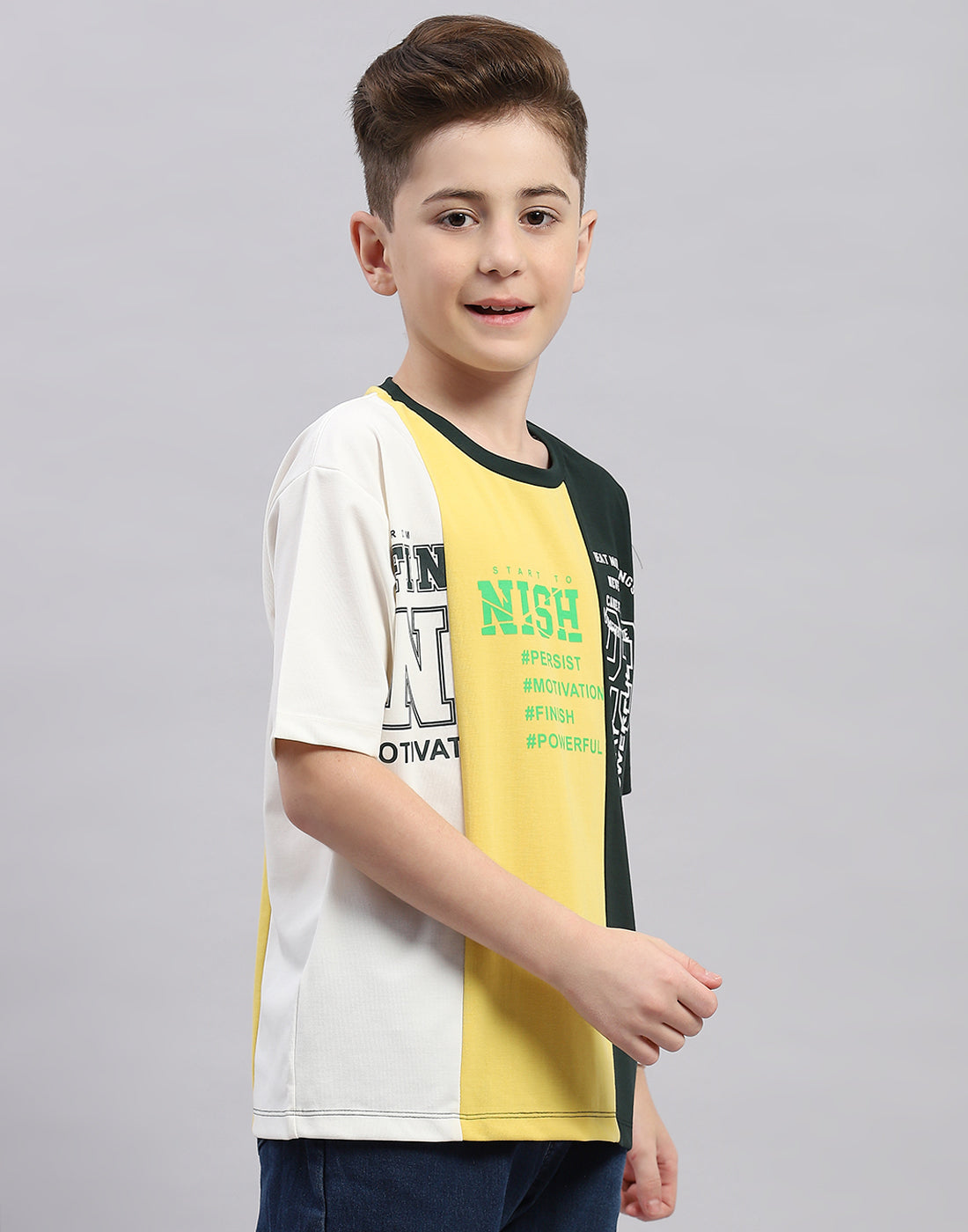 Boys Green Printed Round Neck Half Sleeve T-Shirt