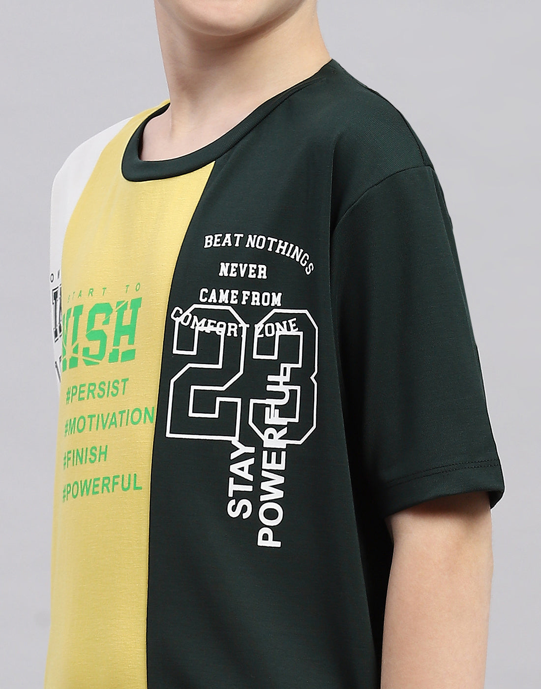 Boys Green Printed Round Neck Half Sleeve T-Shirt