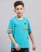 Boys Blue Printed Round Neck Half Sleeve T-Shirt