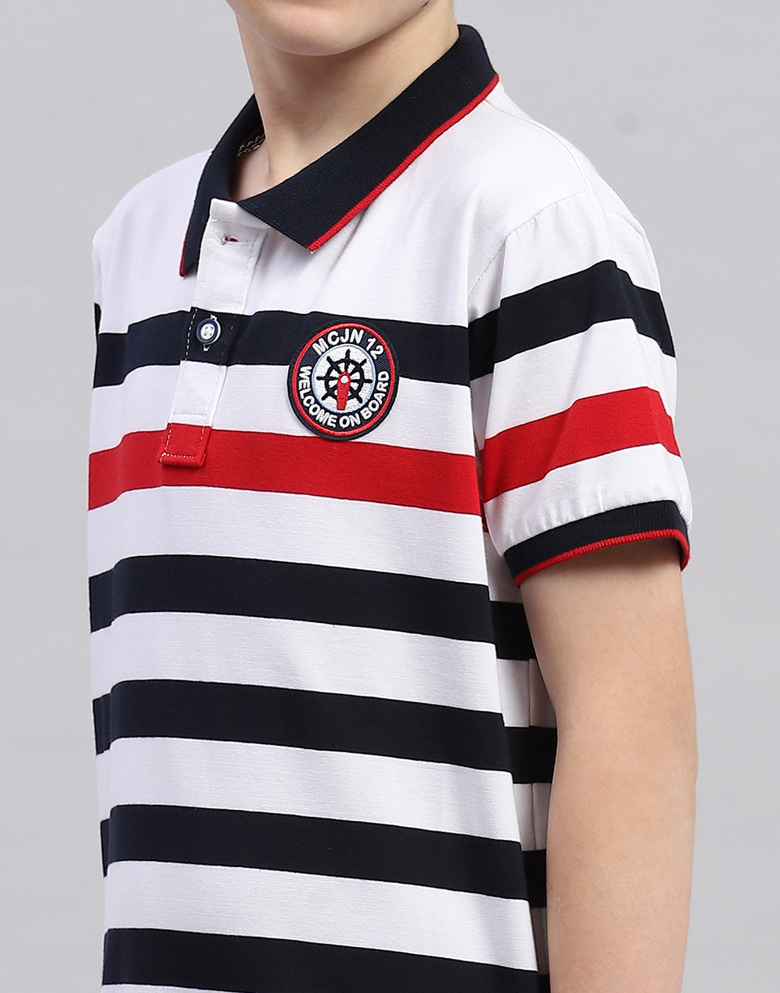 Boys White Stripe Polo Collar Half Sleeve T-Shirt