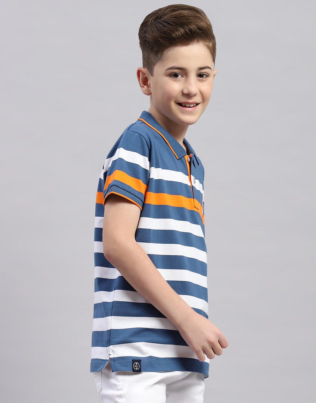 Boys Blue Stripe Polo Collar Half Sleeve T-Shirt