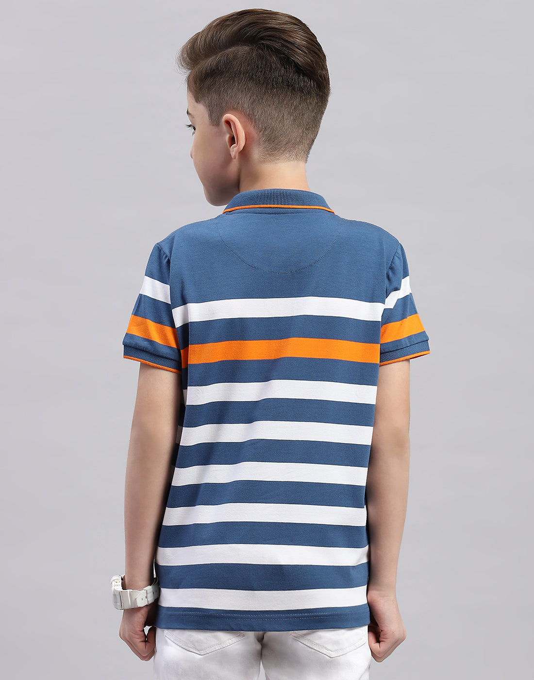 Boys Blue Stripe Polo Collar Half Sleeve T-Shirt