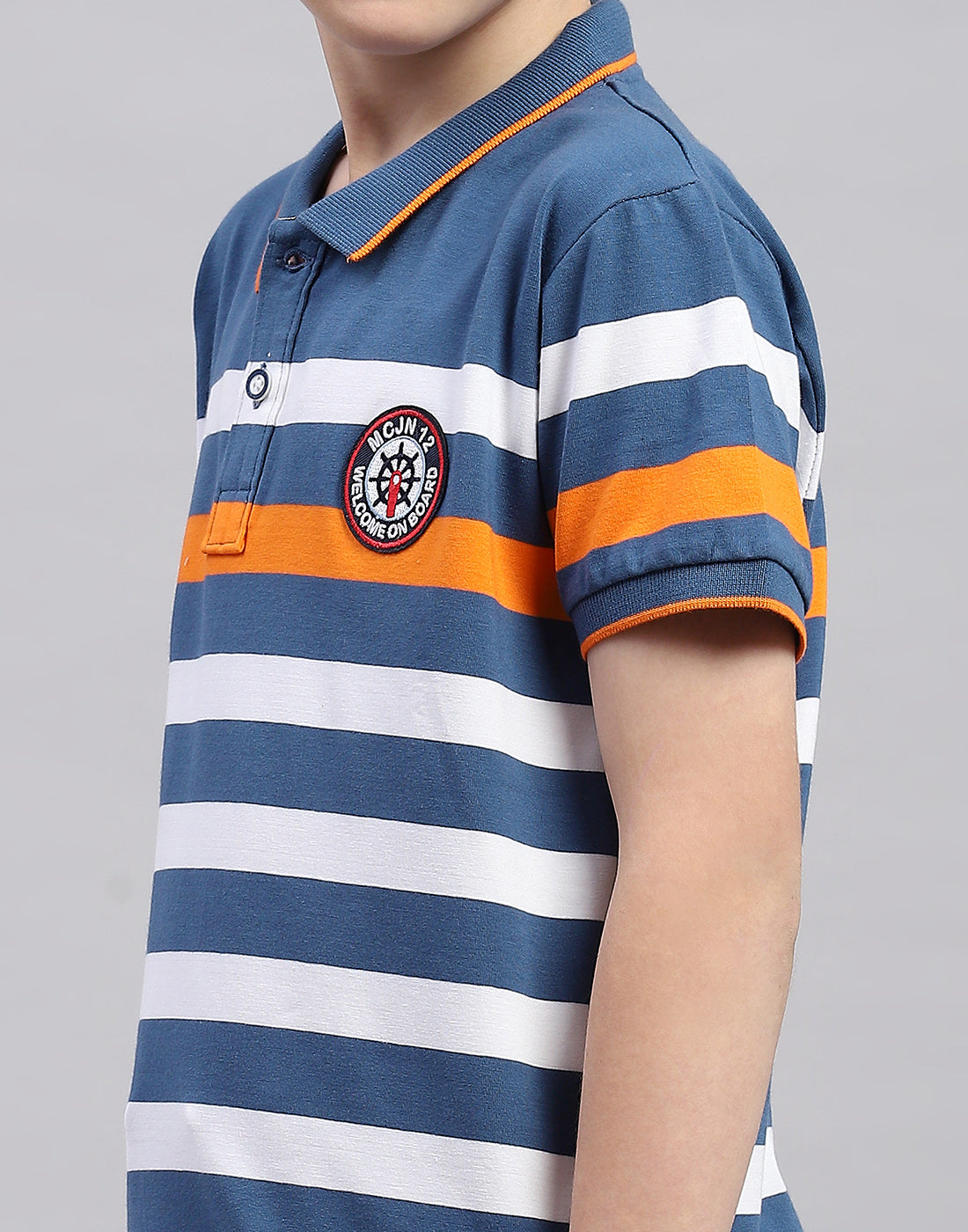 Boys Blue Stripe Polo Collar Half Sleeve T-Shirt