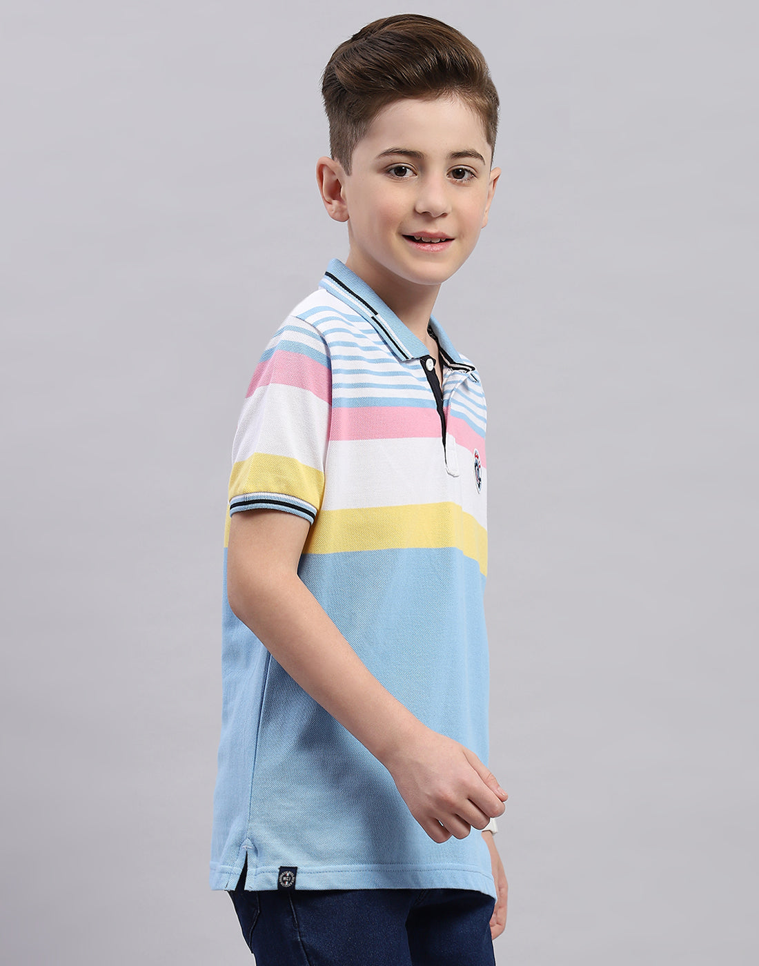 Boys Blue Stripe Polo Collar Half Sleeve T-Shirt