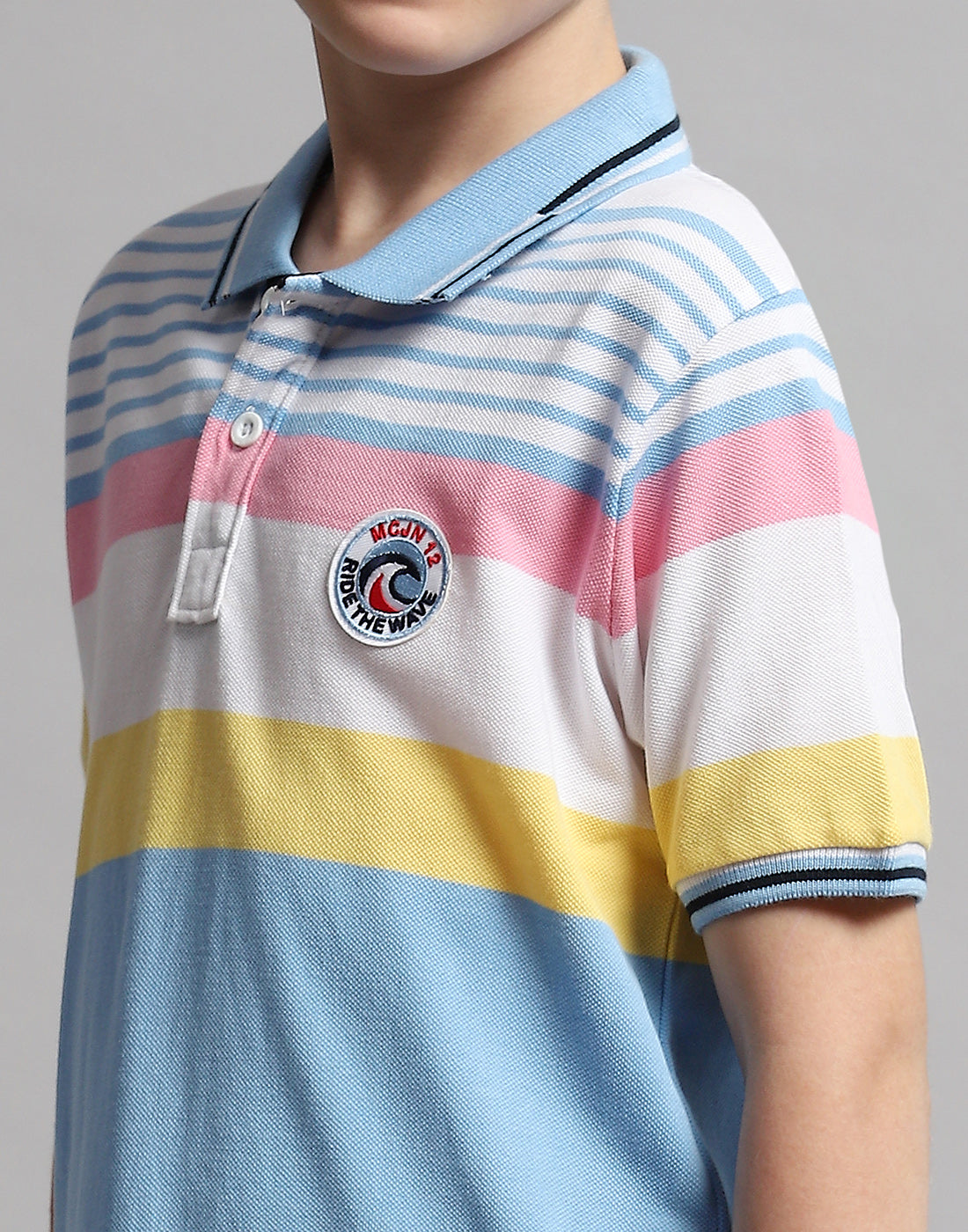 Boys Blue Stripe Polo Collar Half Sleeve T-Shirt