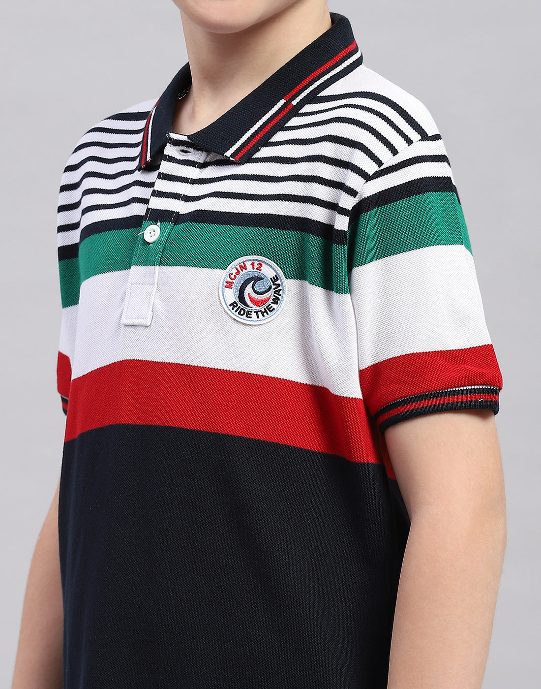 Boys Navy Blue Stripe Polo Collar Half Sleeve T-Shirt