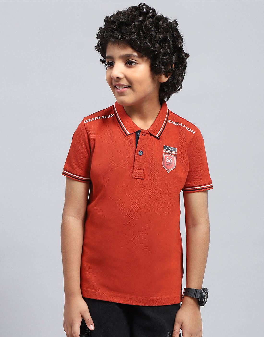 Boys Orange Solid Polo Collar Half Sleeve T-Shirt