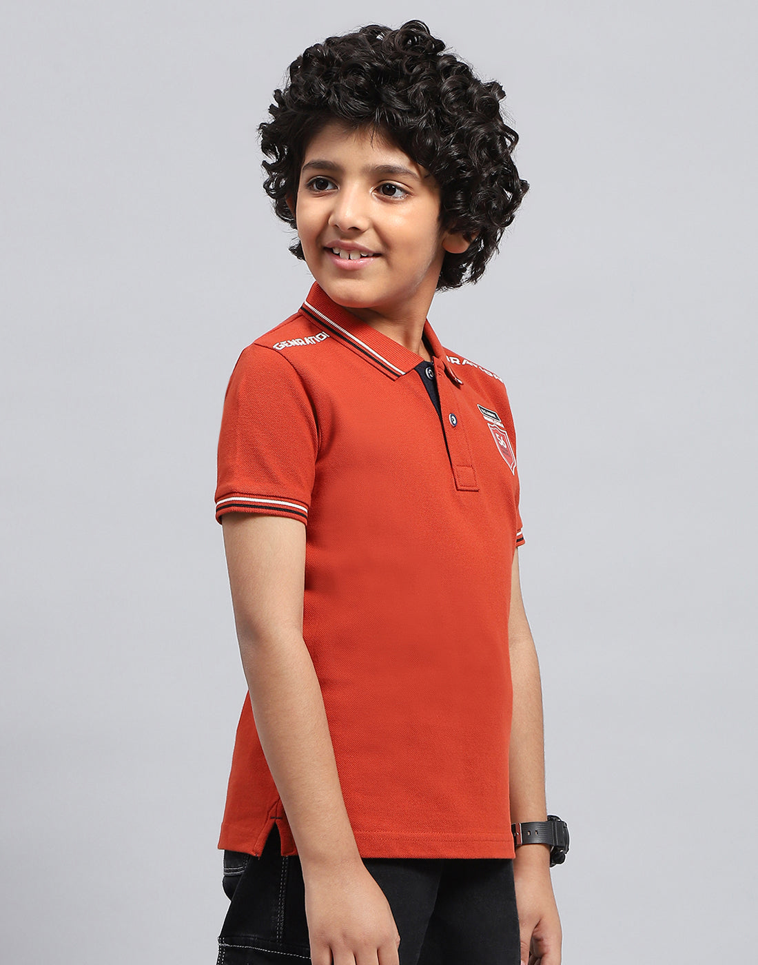 Boys Orange Solid Polo Collar Half Sleeve T-Shirt