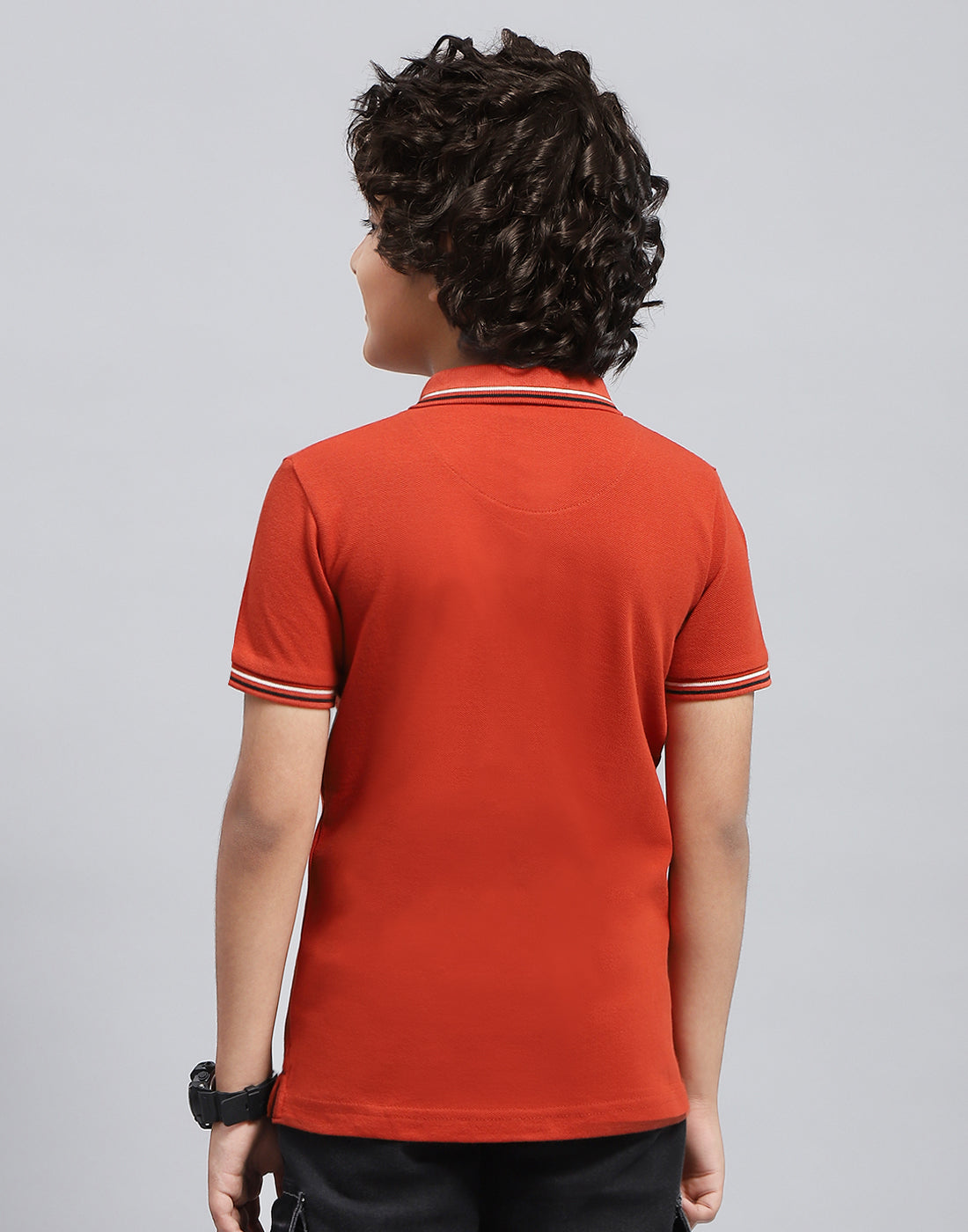 Boys Orange Solid Polo Collar Half Sleeve T-Shirt