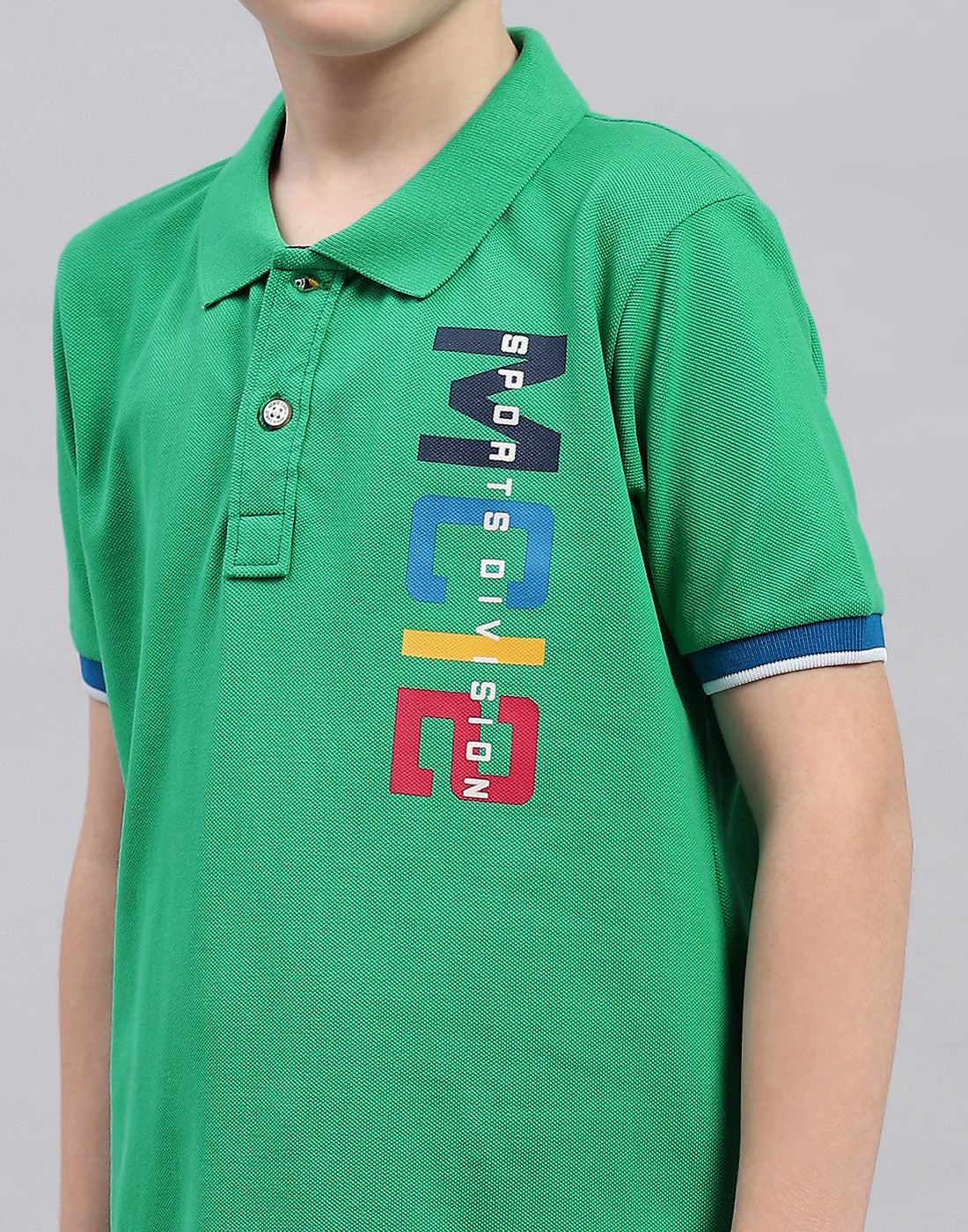 Boys Green Printed Polo Collar Half Sleeve T-Shirt