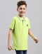 Boys Fluorescent Green Printed Polo Collar Half Sleeve T-Shirt